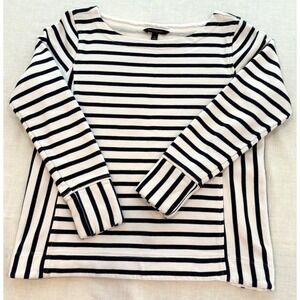 Banana Republic Women's Ivory & Navy Striped Cotton Long Sleeve Shirt Size S